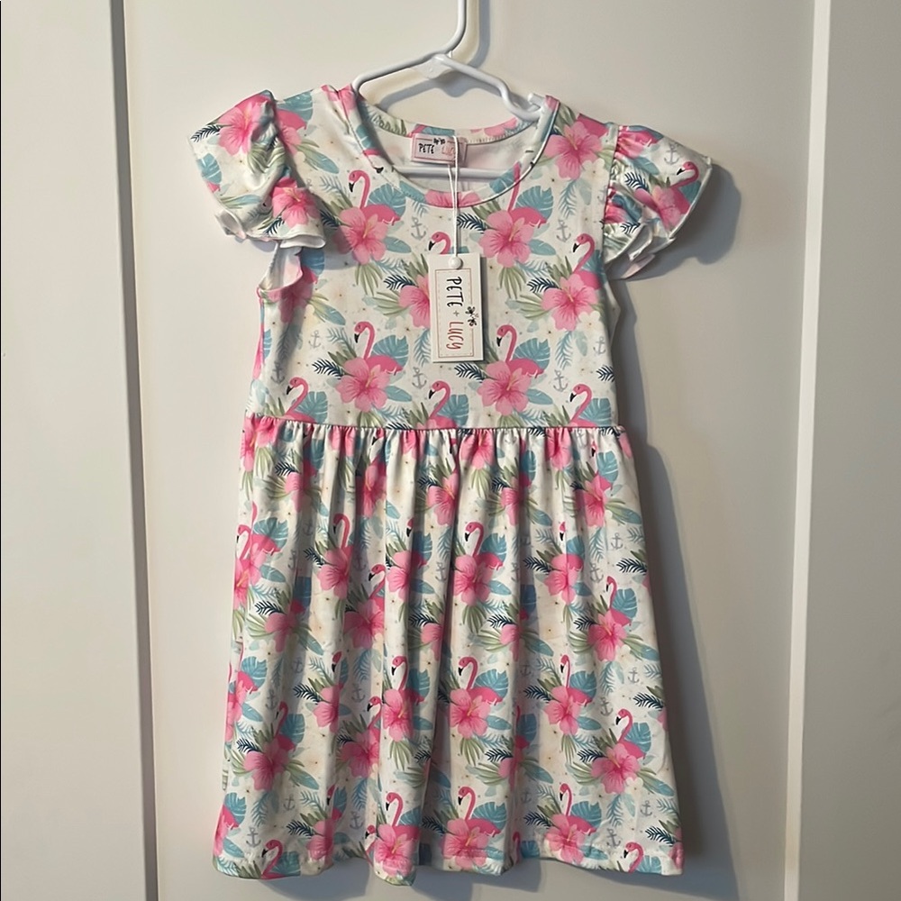 Hibiscus and Flamingo Ruffled Sundress